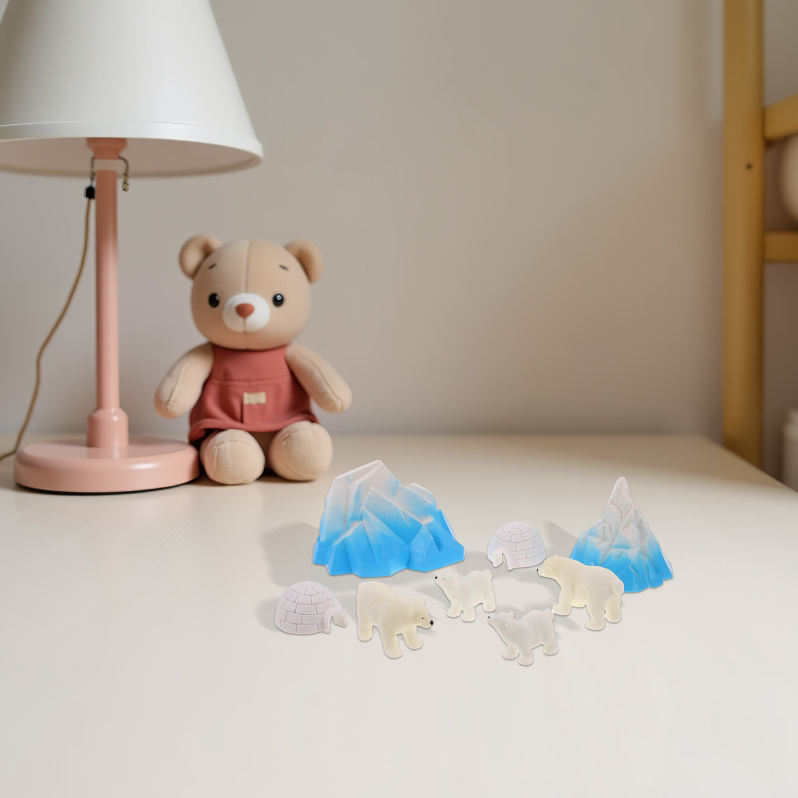 Resin Crafts - 8 ชิ้น โมเดลหมีขั้วโลกเรซินขนาดเล็ก สำหรับตกแต่งฉากหิมะ บ้านน้ำแข็ง โดมน้ำแข็ง
