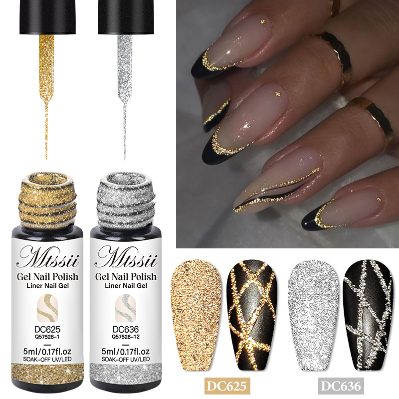 Resin Glitter Pack - 2/4/6pcs สะท้อนแสง Glitter Liner เจลเล็บชุดดึงสาย Graffiti
