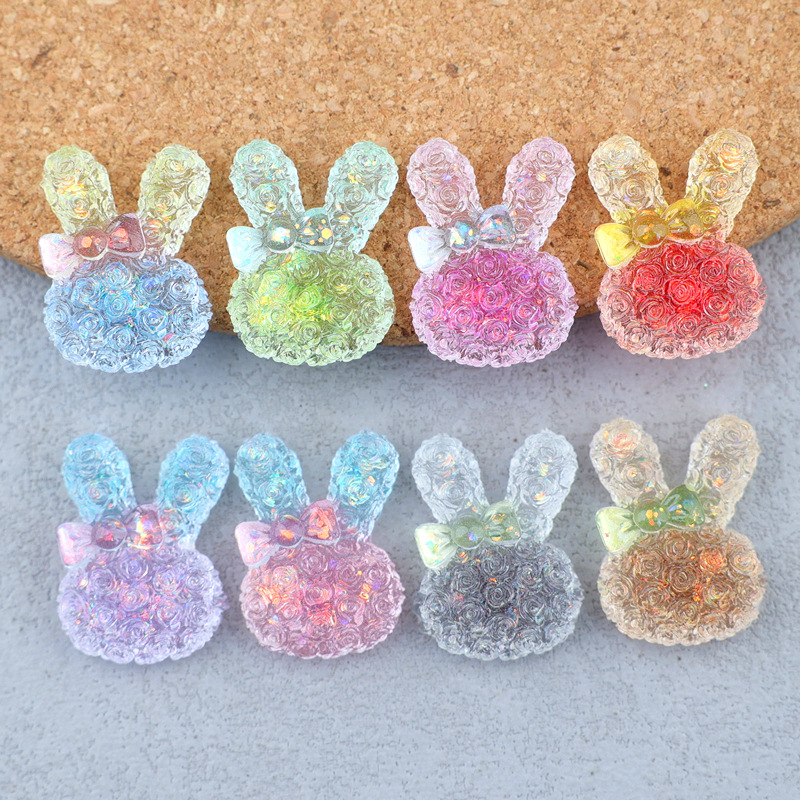 Resin Craft Material - 5 ชิ้น ขนาด 18*25 มม. คาโบชองเรซินรูปกระต่ายเรืองแสงแบบไล่เฉดสี