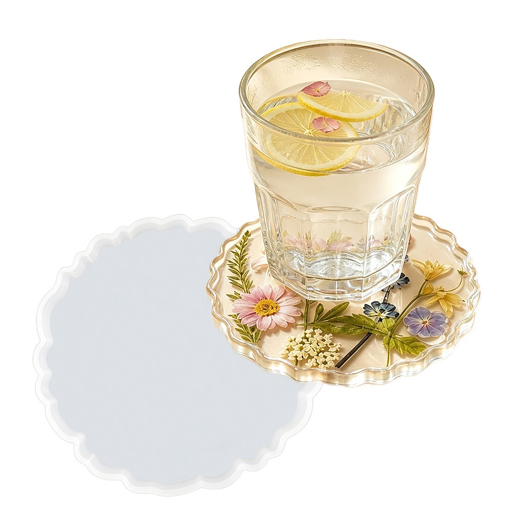 Flower Preservation Resin - แม่พิมพ์ซิลิโคนสำหรับทำจานรองแก้วเรซิ่นคริสตัล DIY รุ่น S0325 รูปทรงขอบหยักไม่สม่ำเสมอ สำหรับเก็บรักษาดอกไม้แห้ง