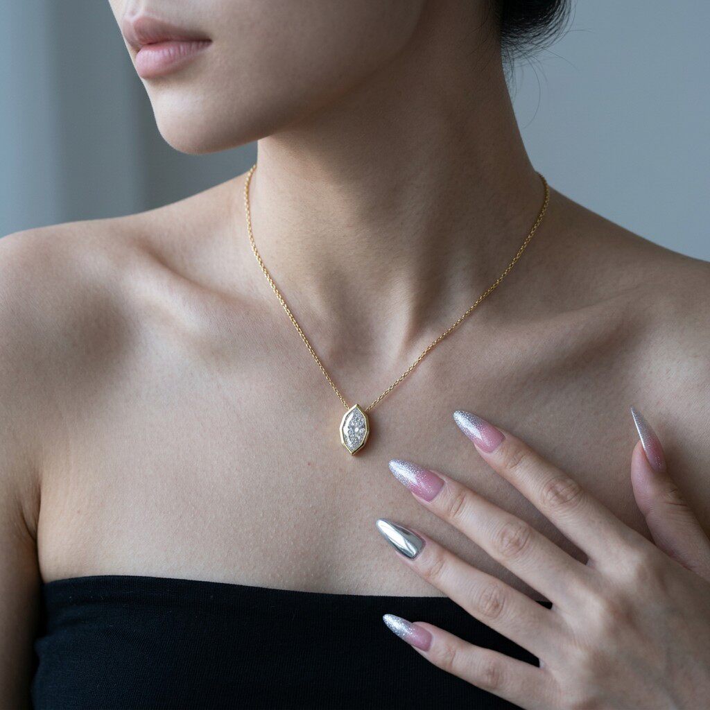 จี้เพชรโมอิสซาไนต์ทรงมาร์ควิส  - Bezels Set Pendant บทวิจารณ์และราคา