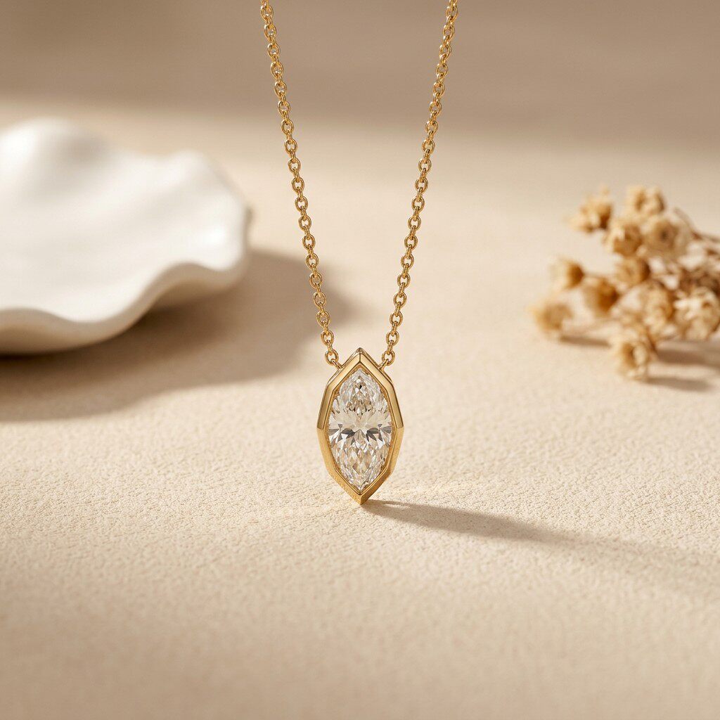 จี้เพชรโมอิสซาไนต์ทรงมาร์ควิส  - Bezels Set Pendant บทวิจารณ์และราคา